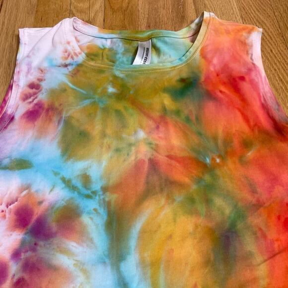 handmade tie dyed ladies tank XL green aqua turquoise orange - Picture 4 of 7